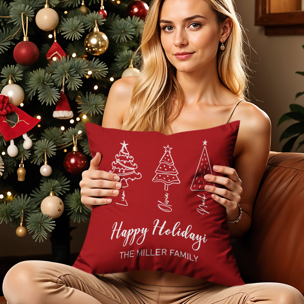 Personalized Name Scripted Christmas Tree Personalized Throw Pillow