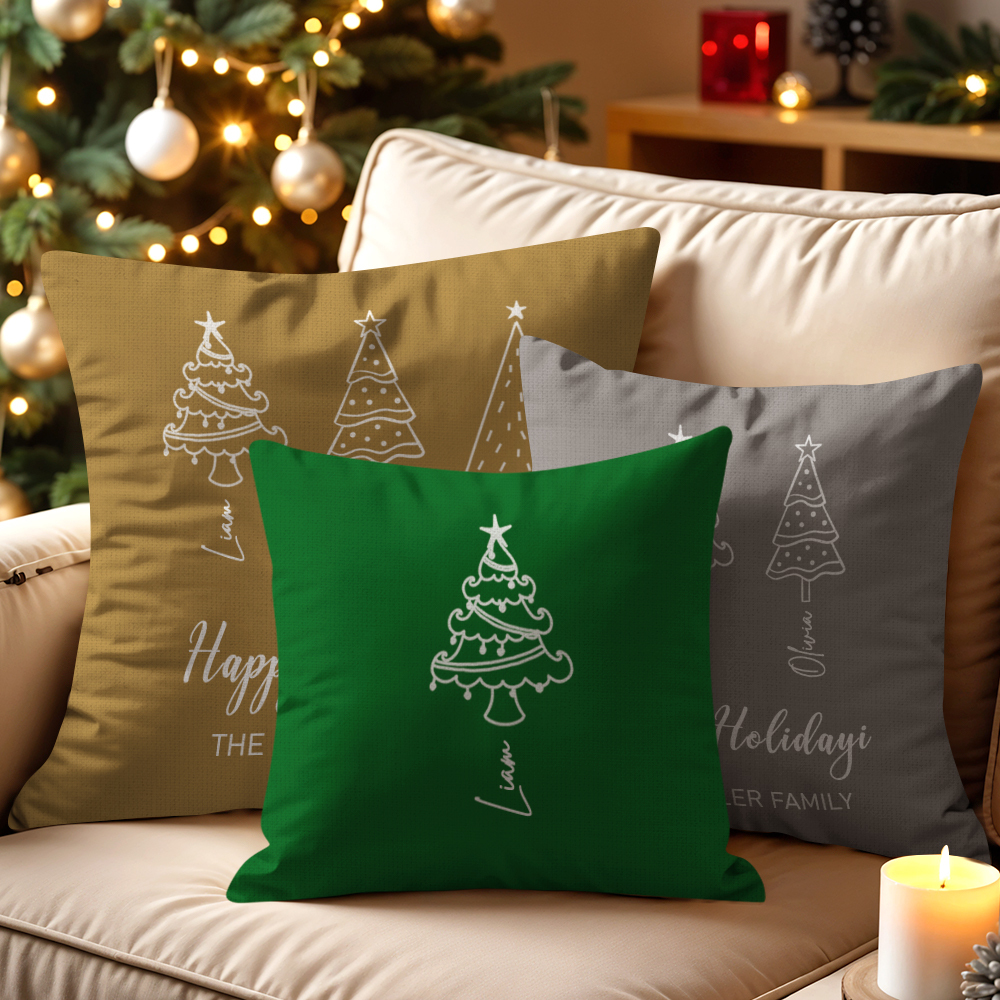 Personalized Name Scripted Christmas Tree Personalized Throw Pillow