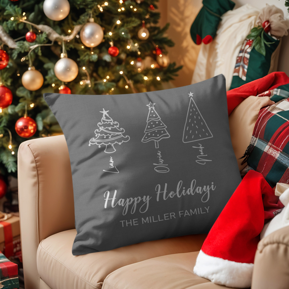 Personalized Name Scripted Christmas Tree Personalized Throw Pillow