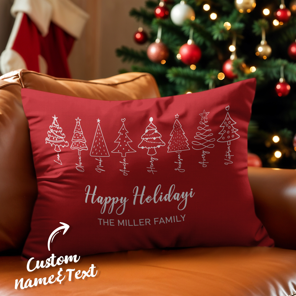 Personalized Name Scripted Christmas Tree Personalized Throw Pillow