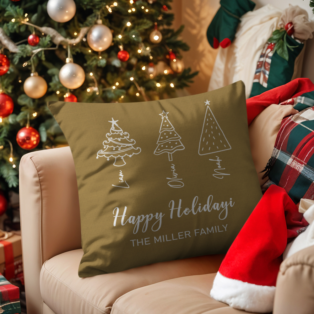 Personalized Name Scripted Christmas Tree Personalized Throw Pillow