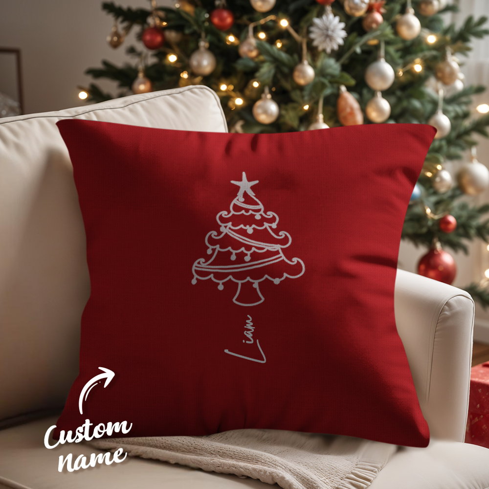 Personalized Name Scripted Christmas Tree Personalized Throw Pillow