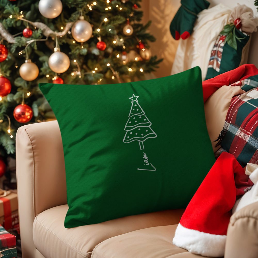 Personalized Name Scripted Christmas Tree Personalized Throw Pillow
