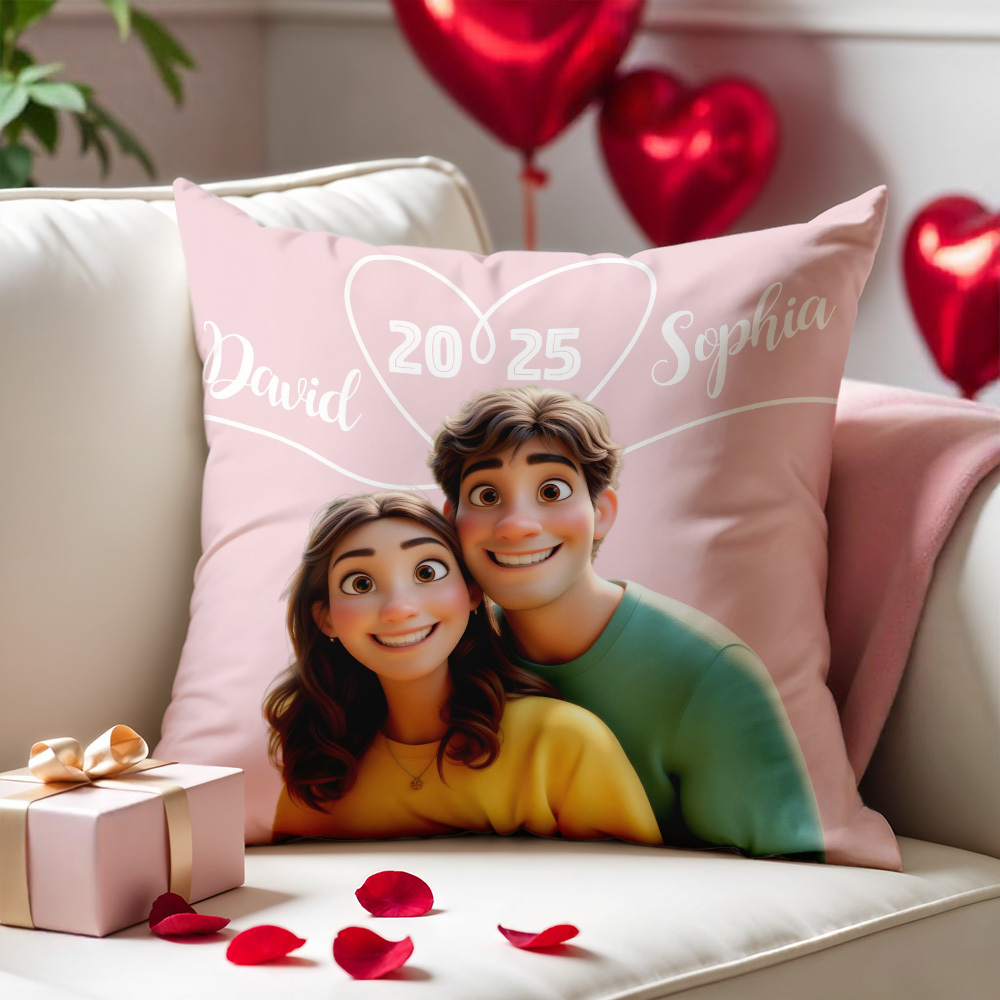 Personalized cartoon style couple throw pillows
