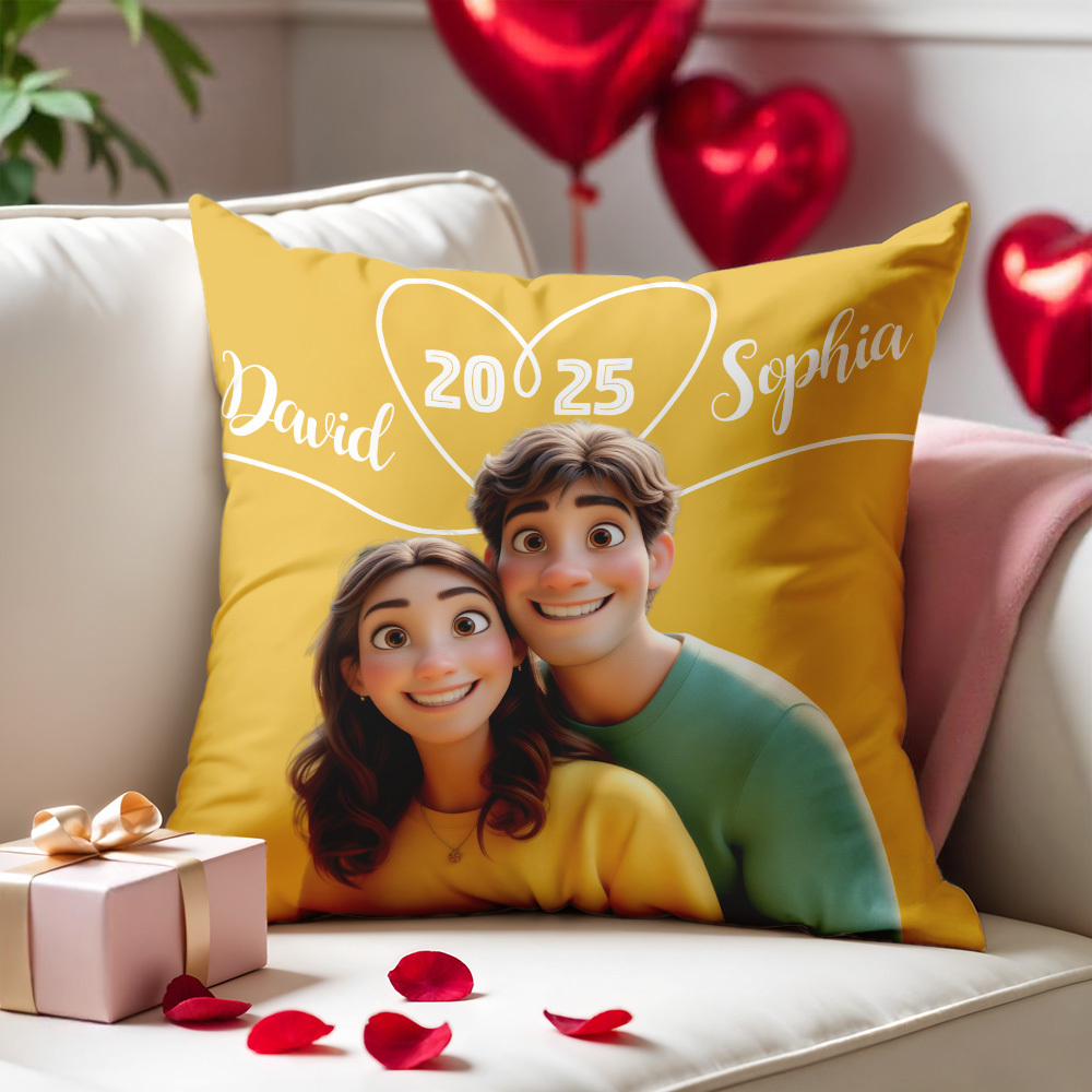 Personalized cartoon style couple throw pillows