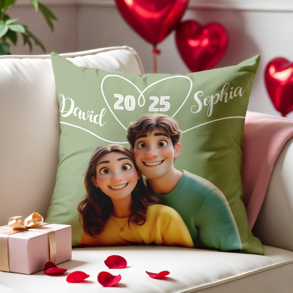 Personalized cartoon style couple throw pillows