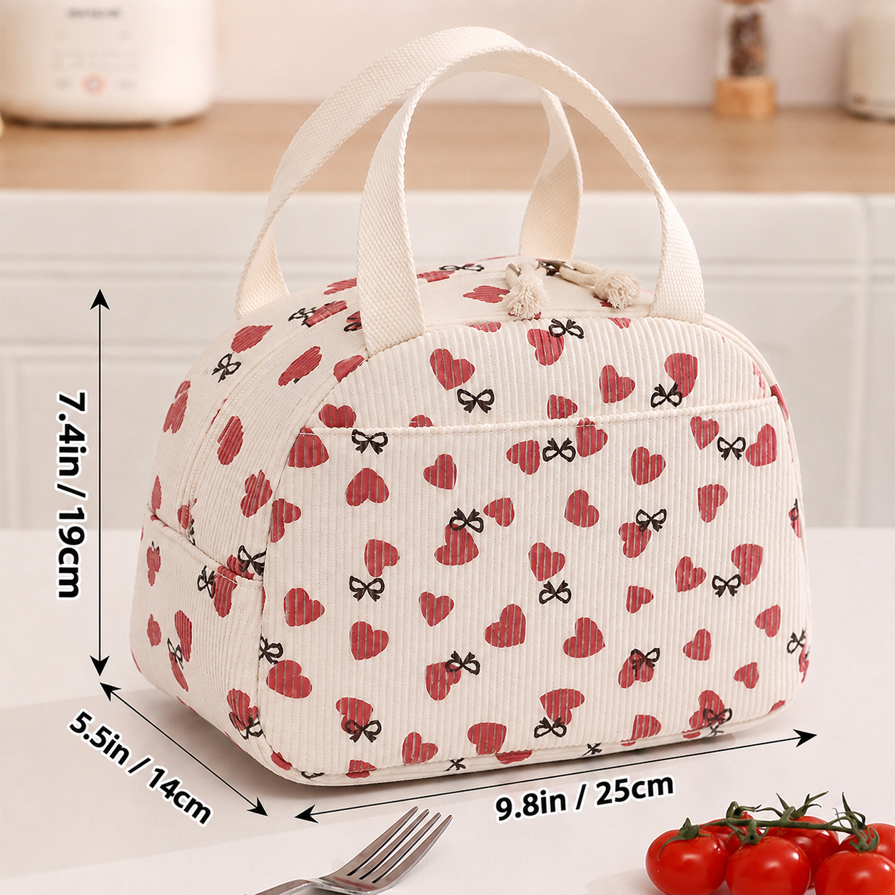 Insulated Corduroy Lunch Bag - Aesthetic Thermal Bento Tote for School & Office, Back to School Leakproof Meal Prep Bag