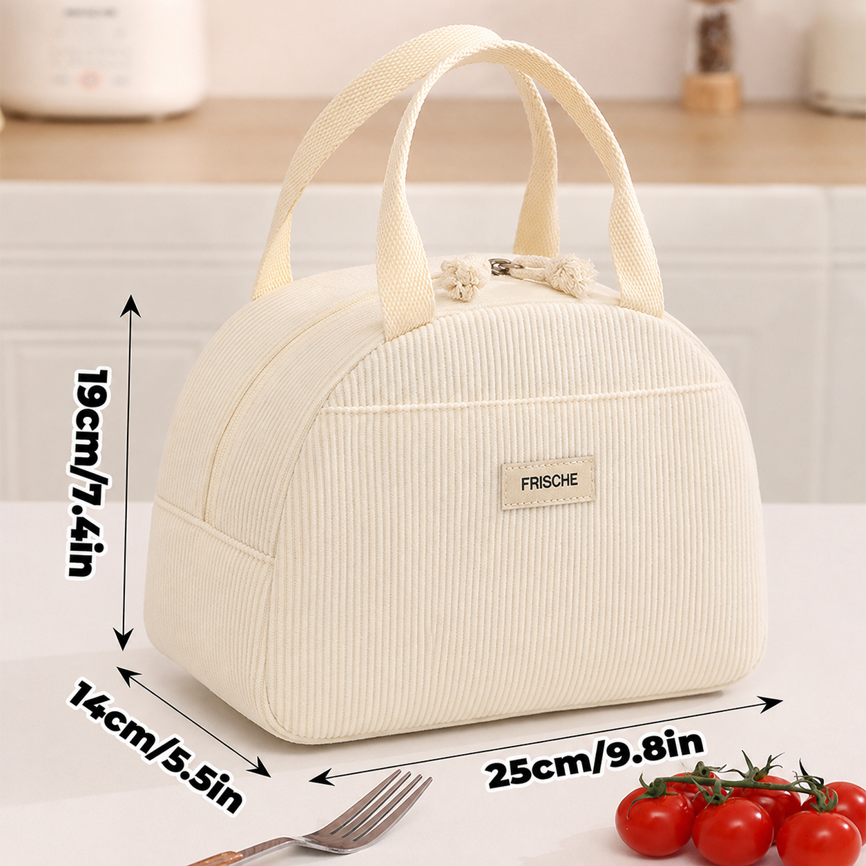 Insulated Corduroy Lunch Bag - Aesthetic Thermal Bento Tote for School & Office, Back to School Leakproof Meal Prep Bag