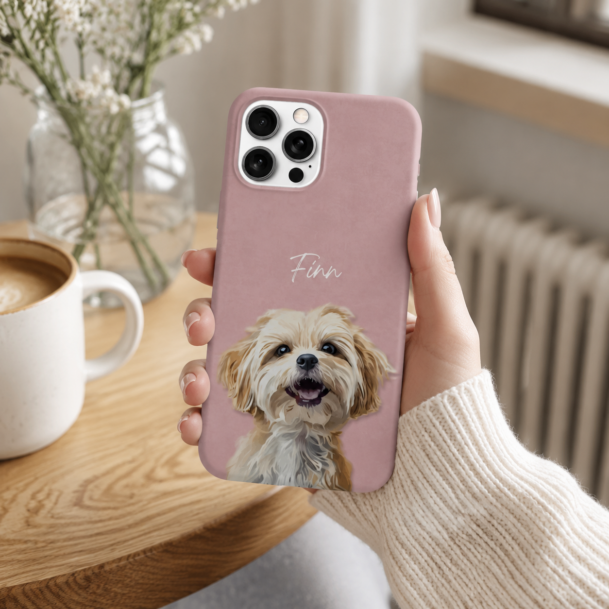 Custom Pet Portrait Phone Case with Name • Personalized Dog & Cat Photo Cover for iPhone 17, 16, 15, 14 Series
