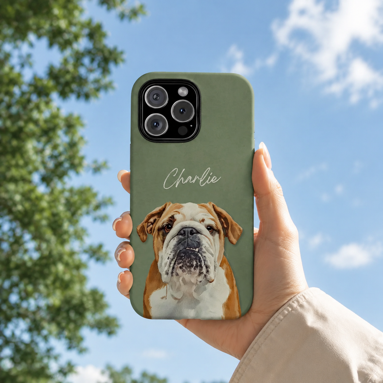 Custom Pet Portrait Phone Case with Name • Personalized Dog & Cat Photo Cover for iPhone 17, 16, 15, 14 Series