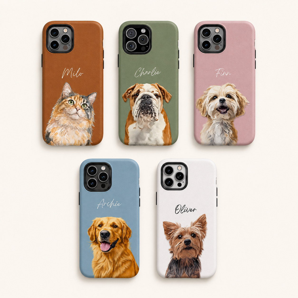 Custom Pet Portrait Phone Case with Name • Personalized Dog & Cat Photo Cover for iPhone 17, 16, 15, 14 Series