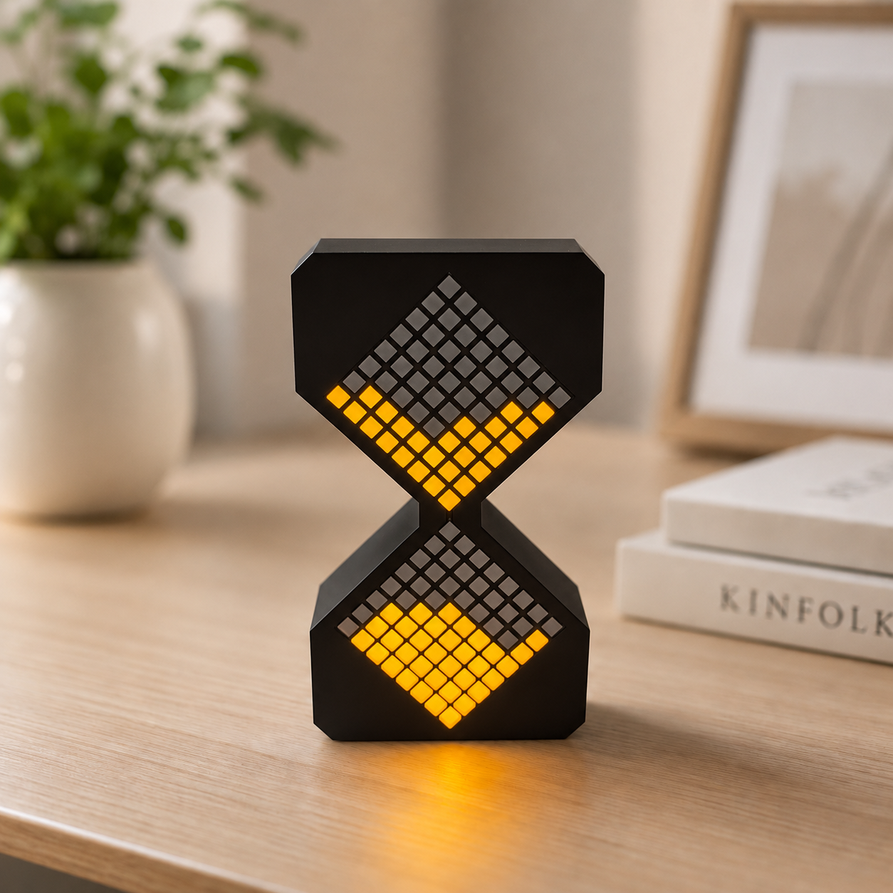 Modern LED Digital Hourglass Timer – Electronic Pixel Sand Clock, Interactive Desk Sculpture & Ambient Night Light for Home & Office Setup