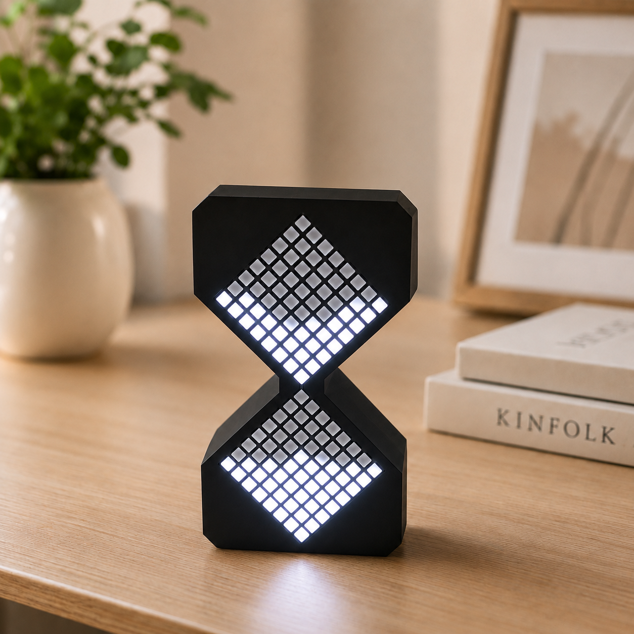 Modern LED Digital Hourglass Timer – Electronic Pixel Sand Clock, Interactive Desk Sculpture & Ambient Night Light for Home & Office Setup