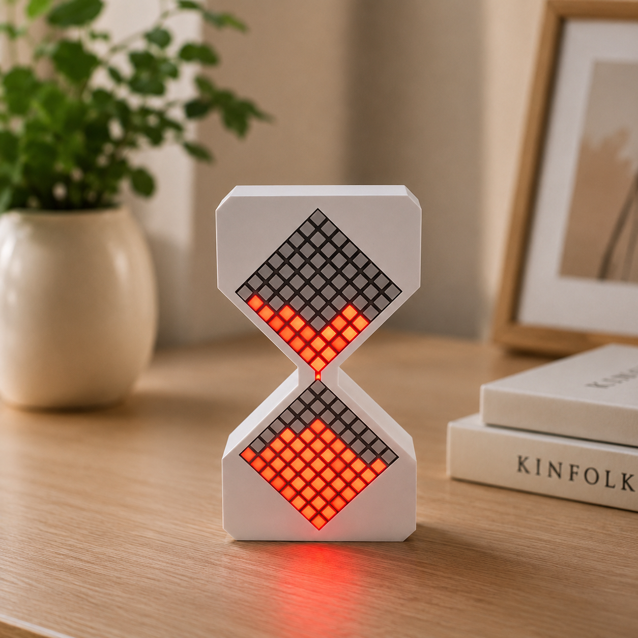 Modern LED Digital Hourglass Timer – Electronic Pixel Sand Clock, Interactive Desk Sculpture & Ambient Night Light for Home & Office Setup