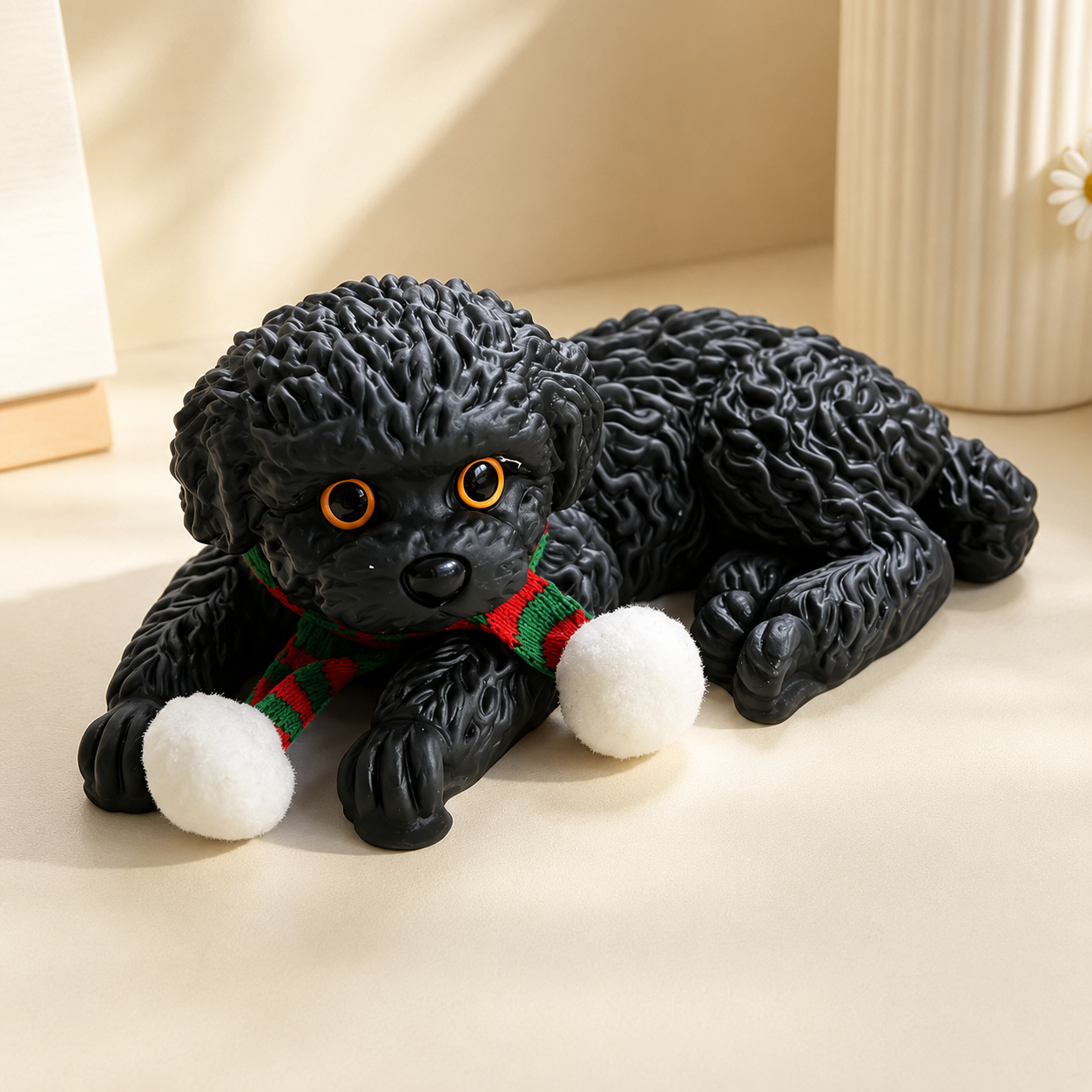 Ultra-Realistic Poodle Squishy Dog Figurine – Cute Stress Relief Fidget & Car Dashboard Ornament