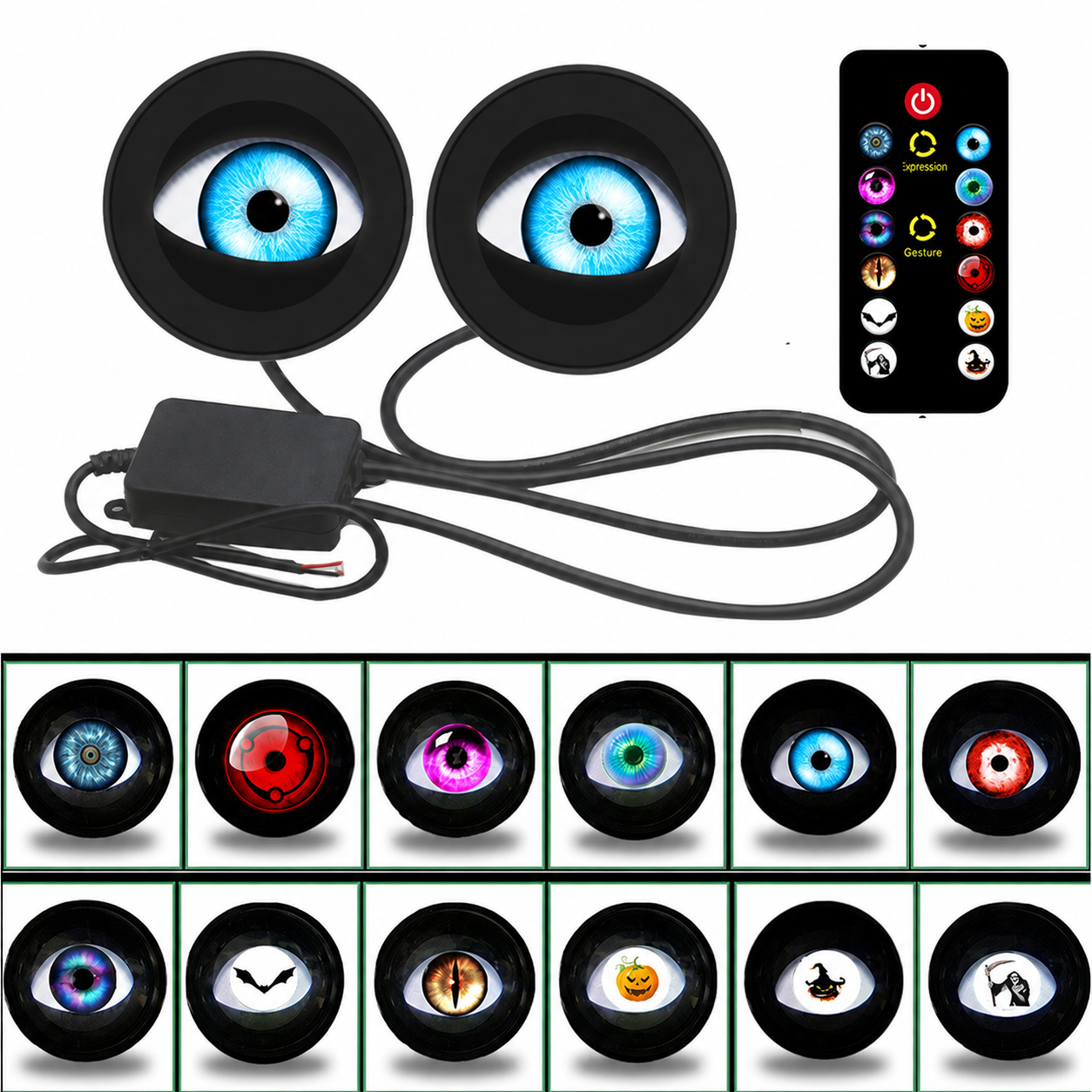 Dynamic LED Eye Headlight Retrofit Kit - Multi-Mode Devil Eyes with Wireless Remote Control (Flat & Convex Lens Variants)