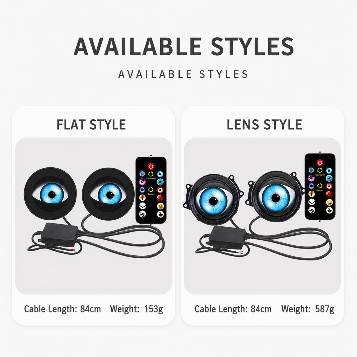 Dynamic LED Eye Headlight Retrofit Kit - Multi-Mode Devil Eyes with Wireless Remote Control (Flat & Convex Lens Variants)