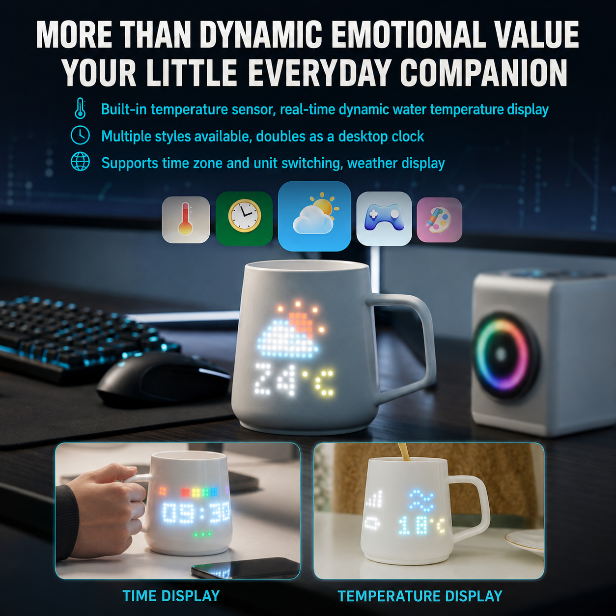 PixelMug - Smart AI Pixel Display Mug | App-Controlled Interactive Ceramic Coffee Mug with Custom GIFs, Mini Games & Temperature Reminders