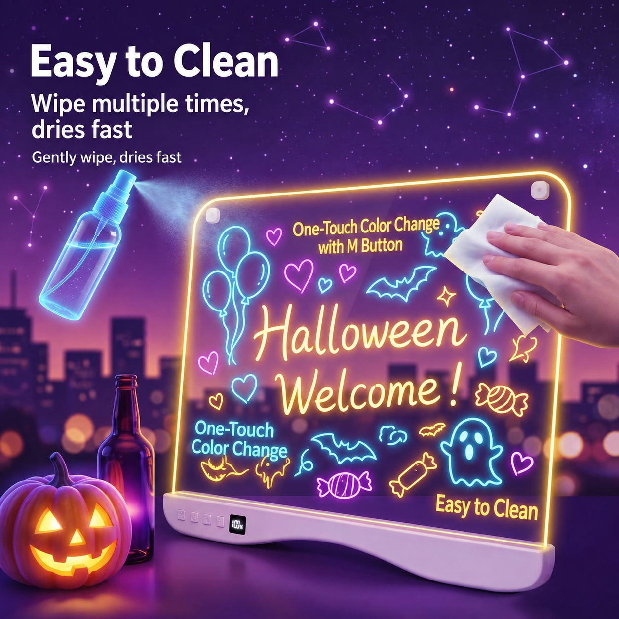 16" Rechargeable LED Light-Up Drawing Board - 7 Color Glowing Acrylic Message & Art Note Board with 4 Lighting Modes & Accessories Set
