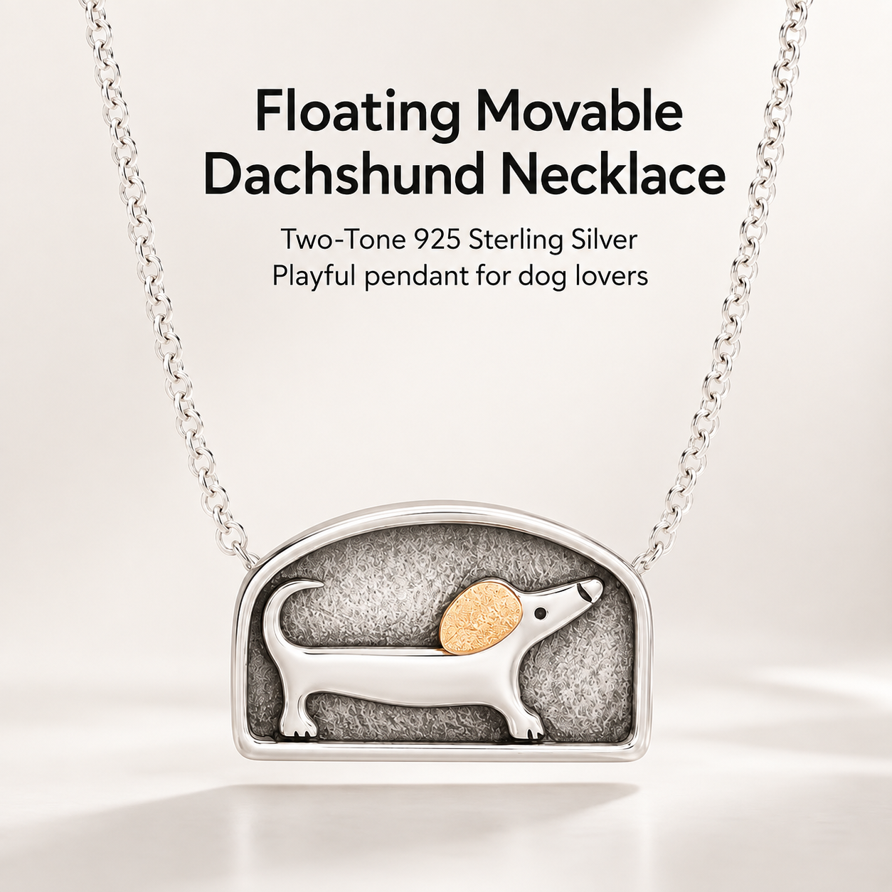 Floating Movable Ear Dachshund Necklace – Two-Tone Silver & Gold Dog Pendant Jewelry for Dachshund Lovers