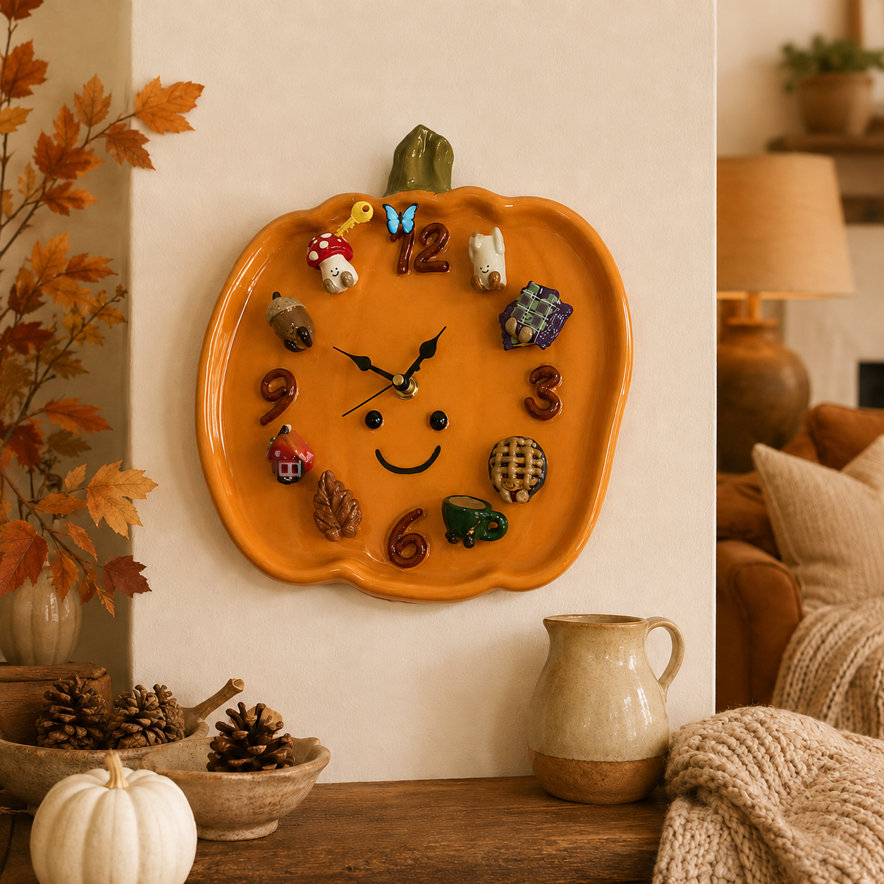 Cute Pumpkin Magnetic Wall Clock | Ceramic-Style Decorative Clock