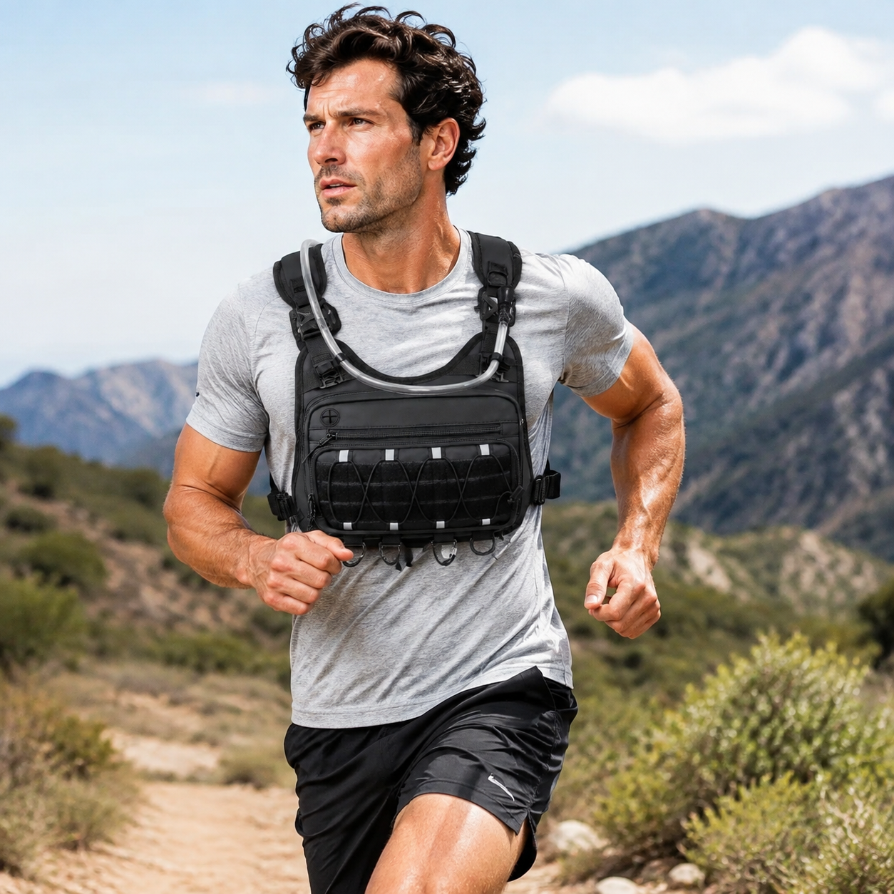Running Hydration Vest Pack with 2L Water Bladder Lightweight Tactical Chest Bag Adjustable Water Backpack for Men Hiking Marathon Hunting
