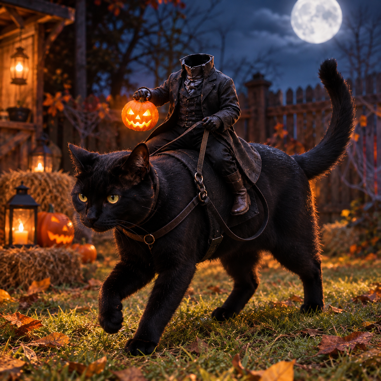 Spooktacular Headless Horseman Pet Costume – Halloween Pumpkin Rider Harness for Cats & Small Dogs