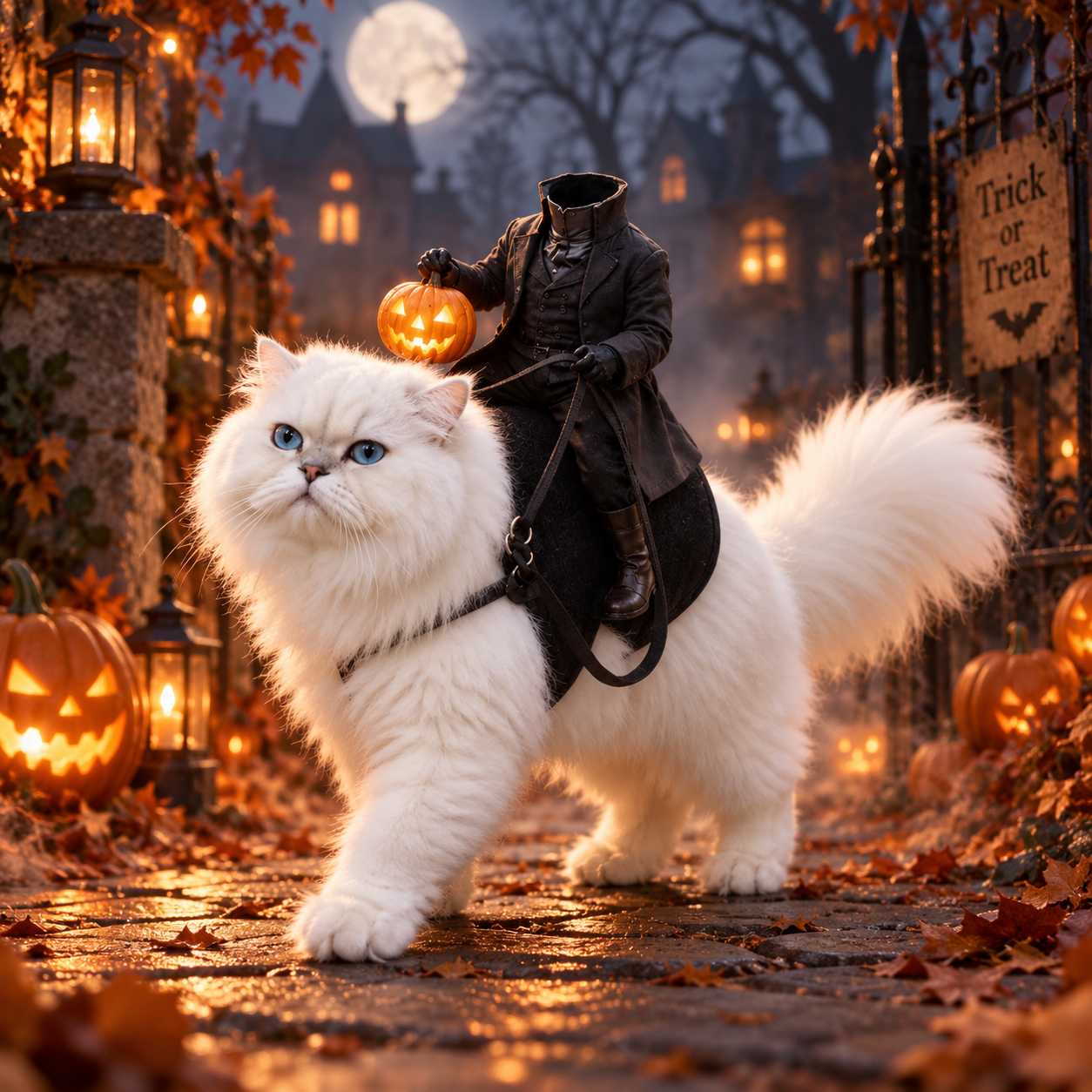 Spooktacular Headless Horseman Pet Costume – Halloween Pumpkin Rider Harness for Cats & Small Dogs