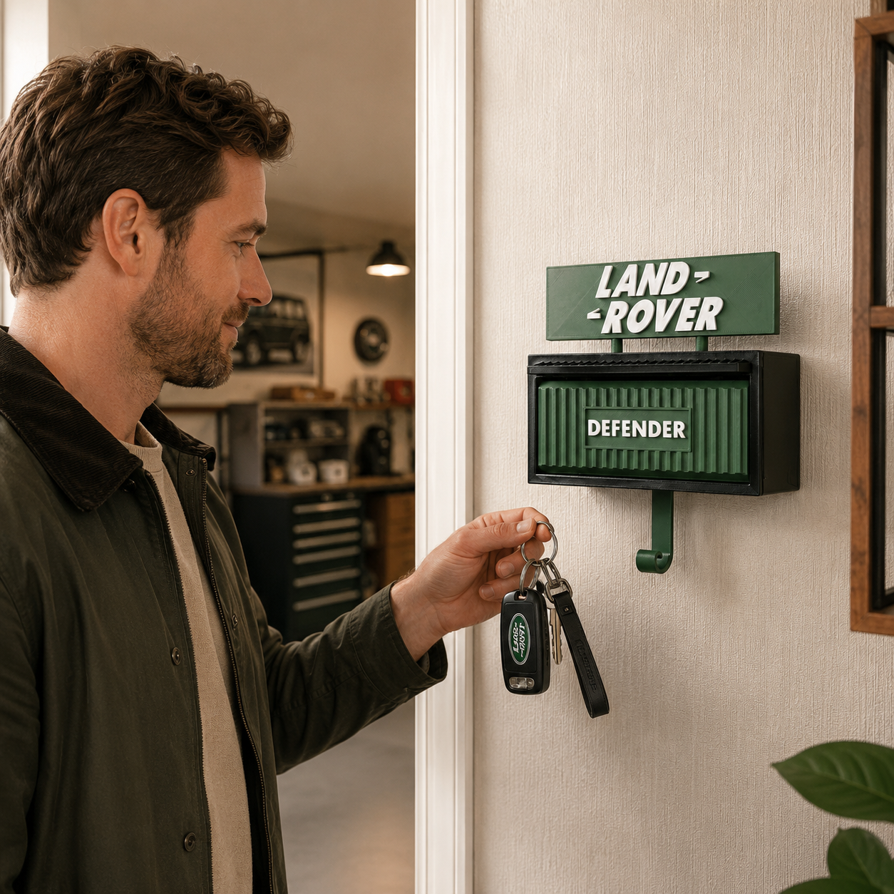 Interactive Mini Garage Key Holder | Automatic Roll-Up Door Wall Mount Key Hanger for Car Enthusiasts