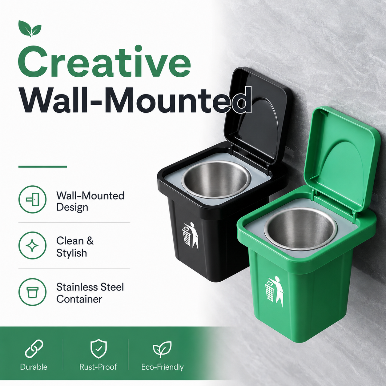 Creative Wall-Mounted Trash Can , No-Drill Installation, Smoke & Dust Resistant Dual-Function Organizer