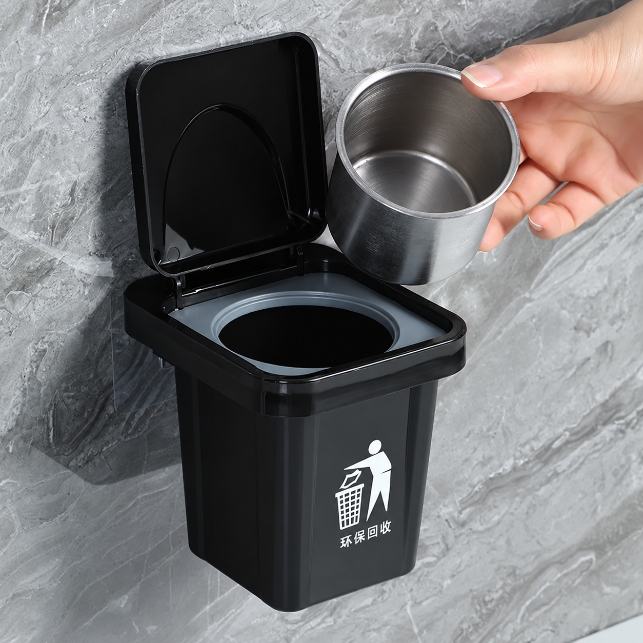 Creative Wall-Mounted Trash Can , No-Drill Installation, Smoke & Dust Resistant Dual-Function Organizer