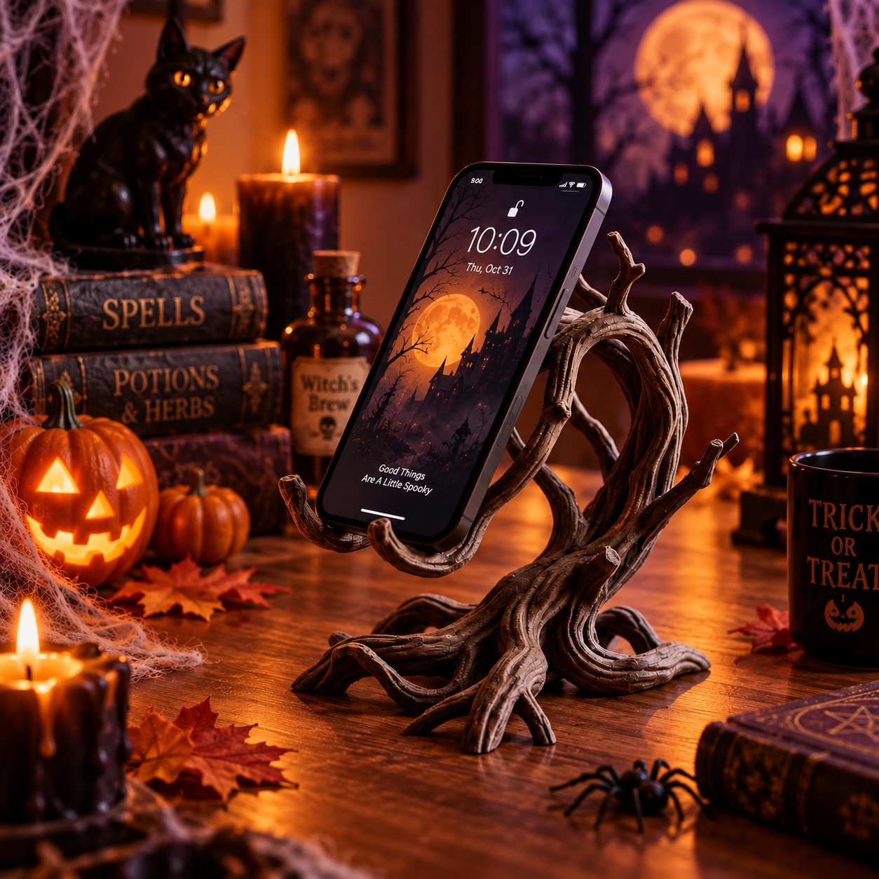 Spooky Twisted Tree Branch Phone Stand – 3D Printed Goth & Halloween Desk Decor