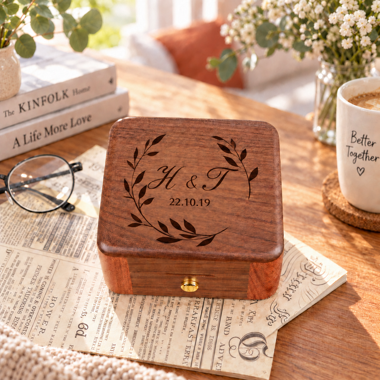 Personalized Wooden Record Player Music Box with Photo & Engraving - Perfect Anniversary & Wedding Gift for Couples
