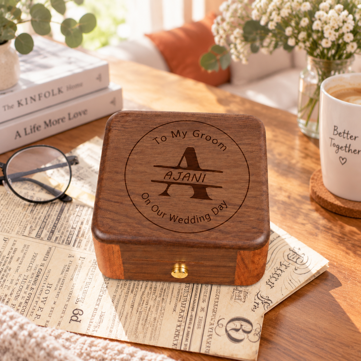 Personalized Wooden Record Player Music Box with Photo & Engraving - Perfect Anniversary & Wedding Gift for Couples