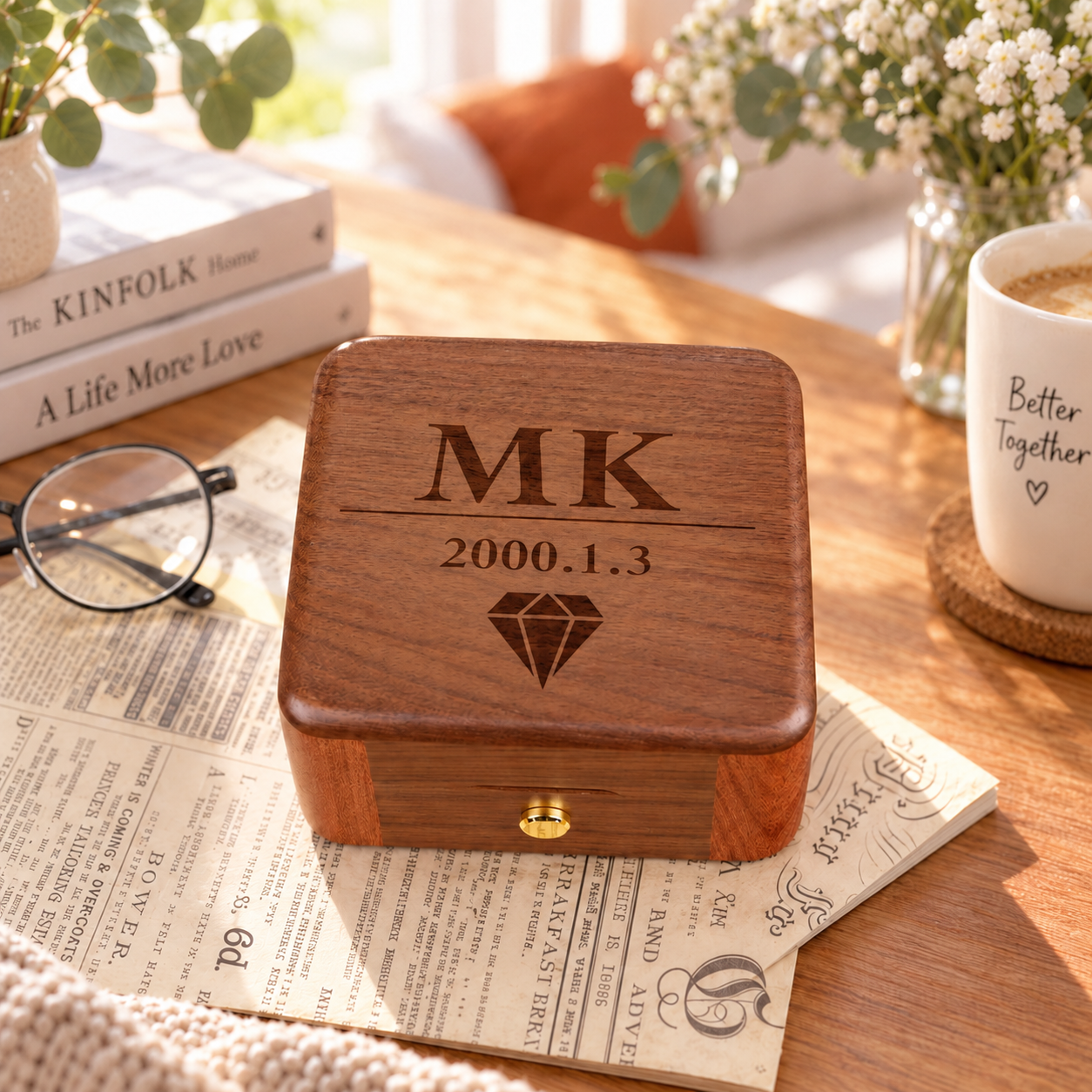 Personalized Wooden Record Player Music Box with Photo & Engraving - Perfect Anniversary & Wedding Gift for Couples