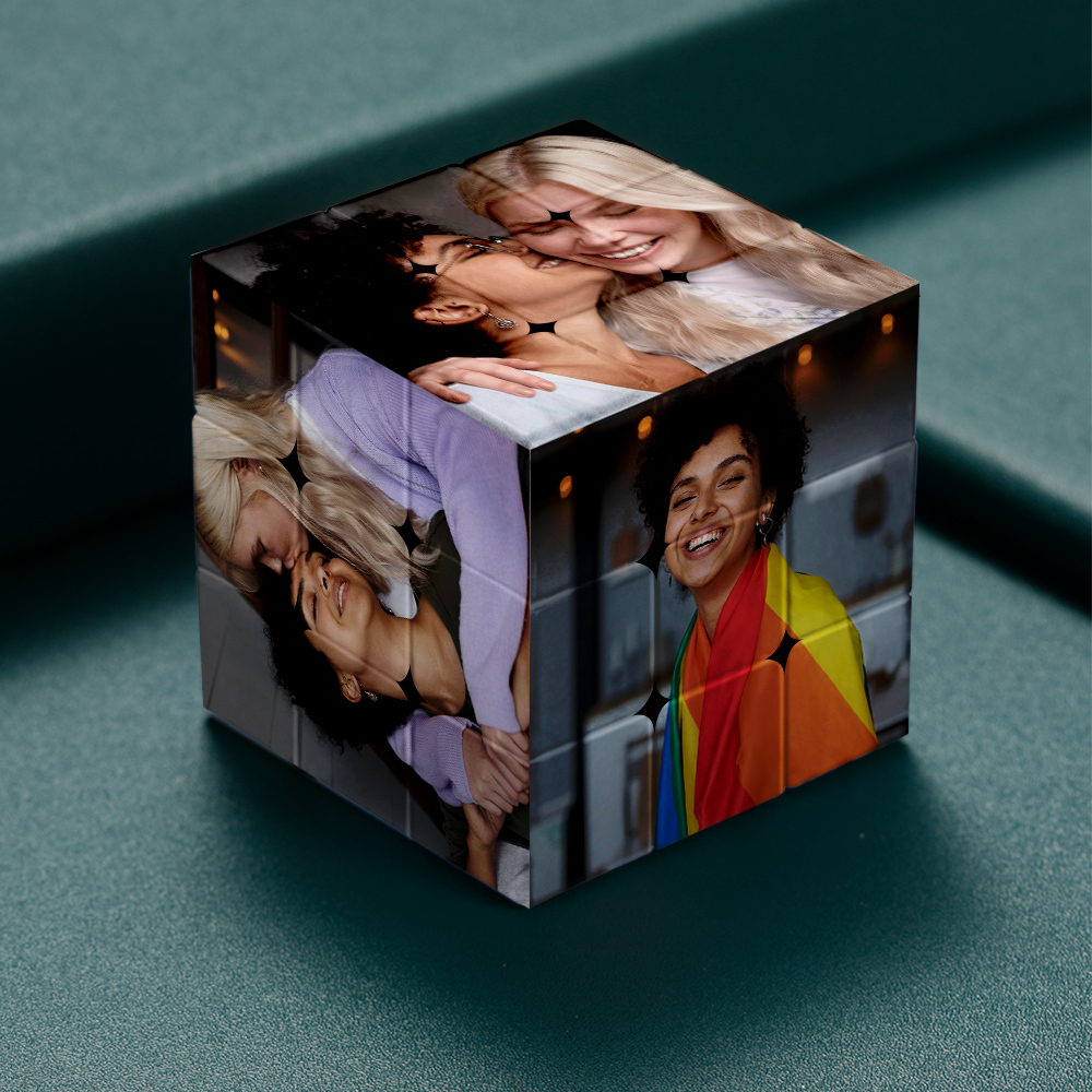 Custom Multiphoto Cube I Feel for You is Love Gift for Lesbian