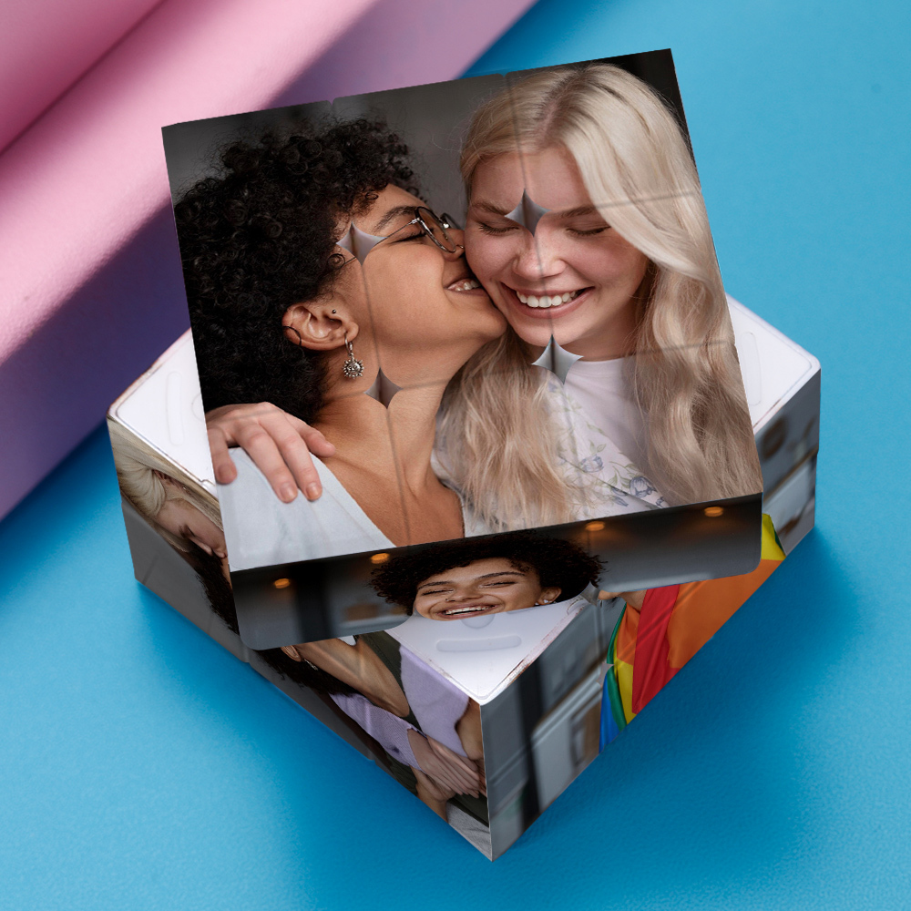 Custom Multiphoto Cube I Feel for You is Love Gift for Lesbian