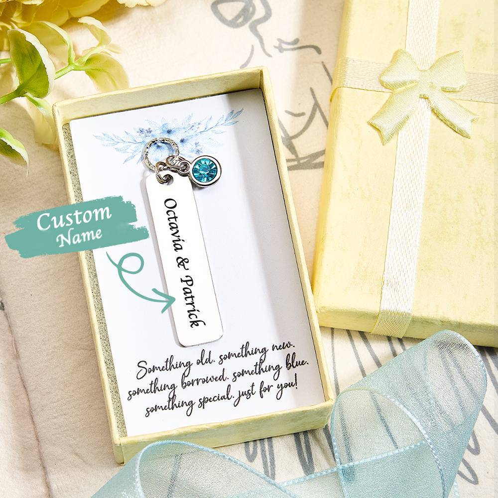 Personalized Bridal Bouquet Charm with Engraved Text and Card Something Blue Wedding Gift for Bride -