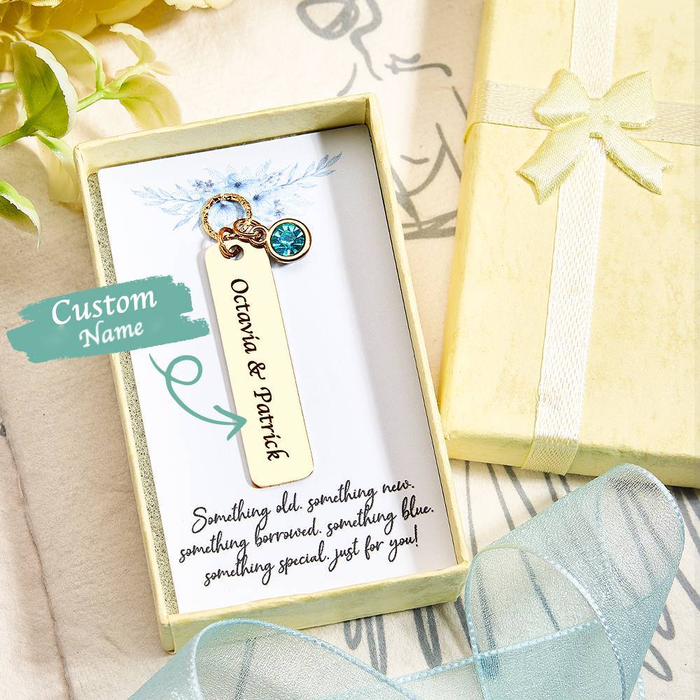 Personalized Bridal Bouquet Charm with Engraved Text and Card Something Blue Wedding Gift for Bride -