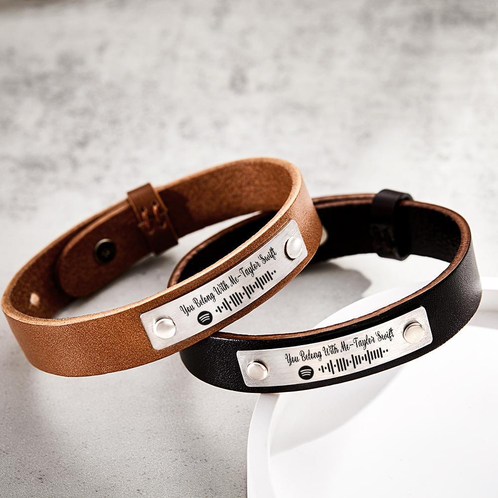 Custom Soundwaves Bracelet Leather Creative Music Gifts - Myphotowallet