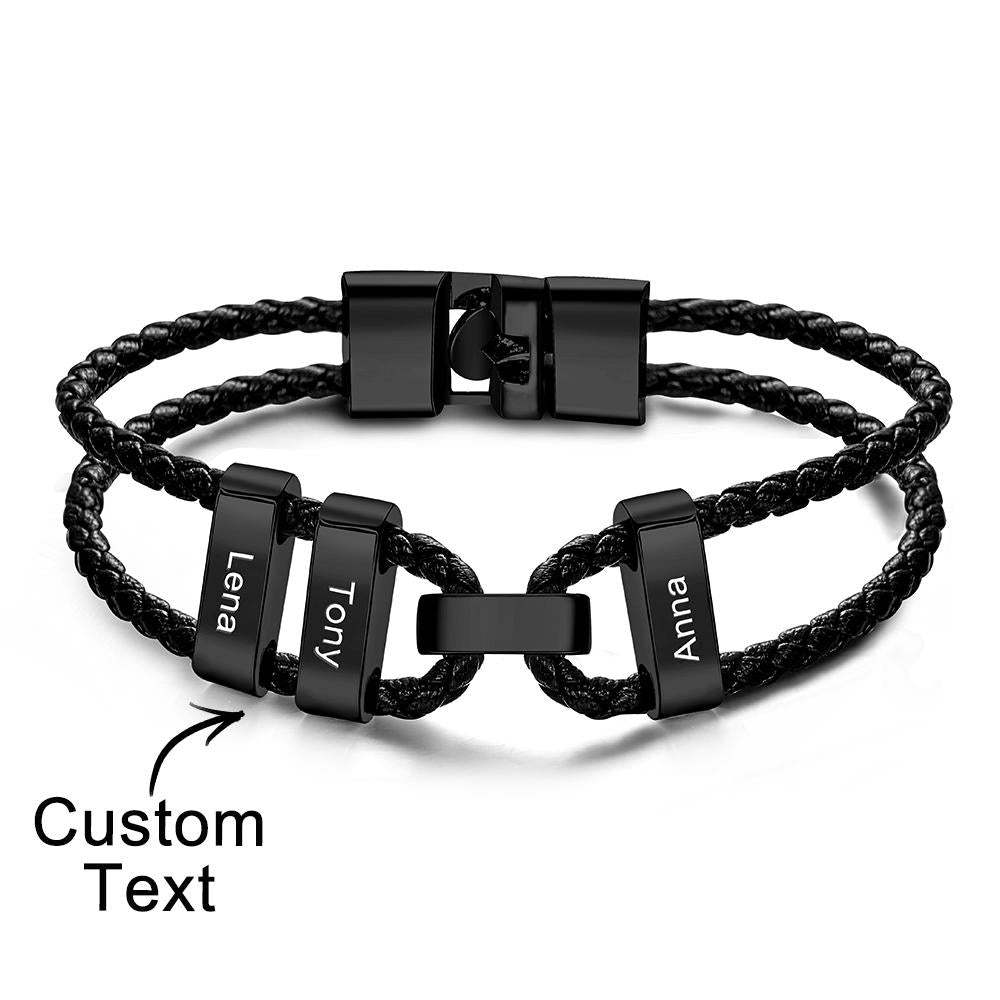 Engraved Beads Leather Bracelet Custom Letter Name Bracelet Father's Day Gift - Myphotowallet