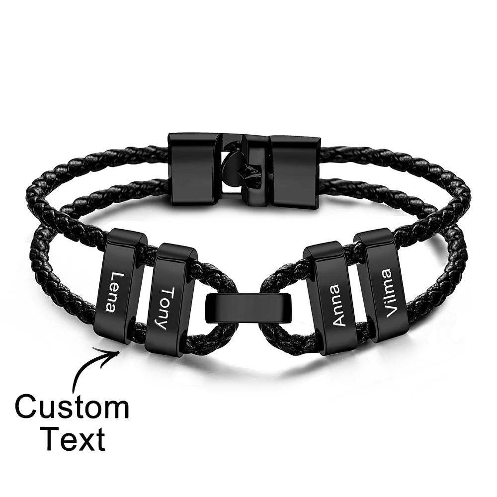 Engraved Beads Leather Bracelet Custom Letter Name Bracelet Father's Day Gift - Myphotowallet