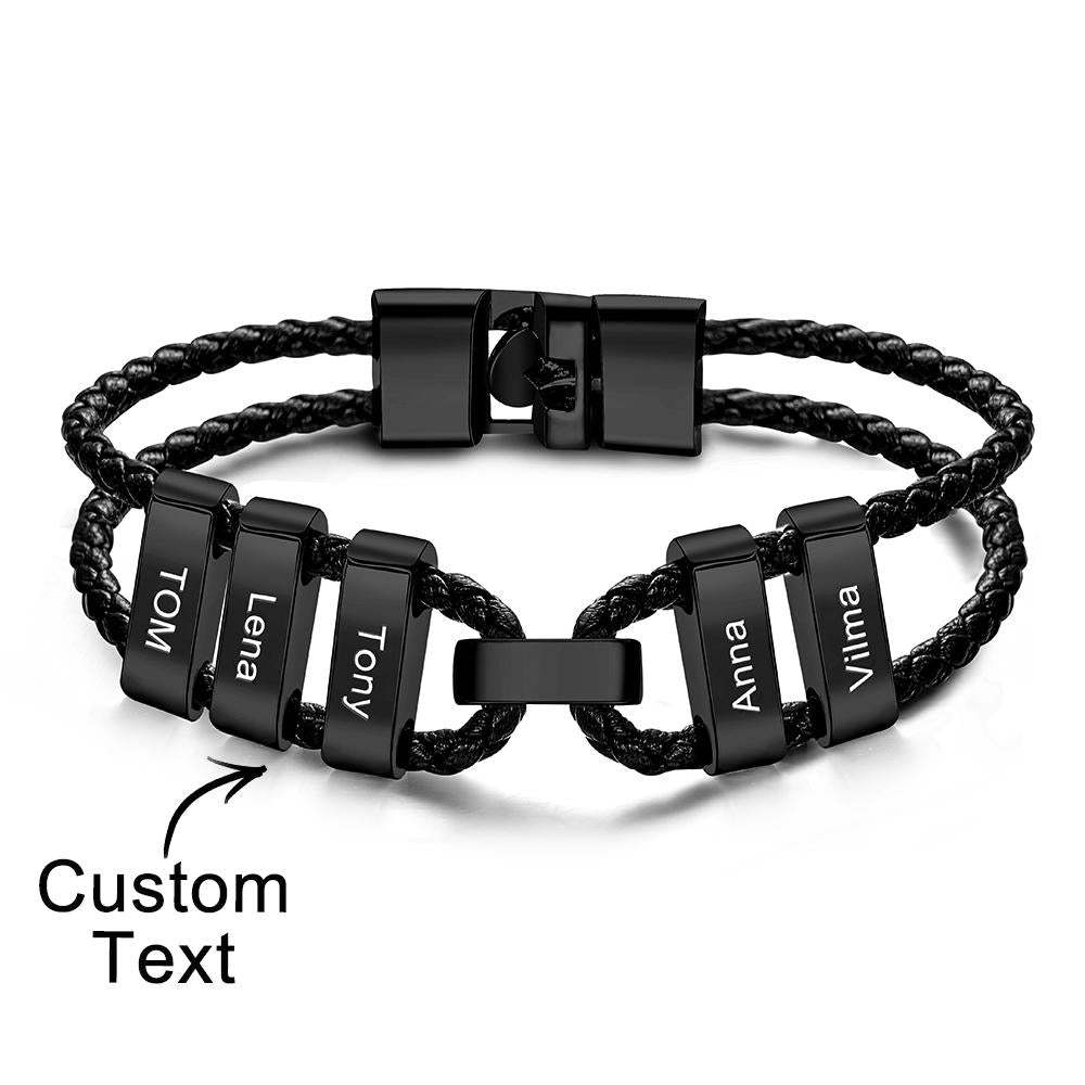 Engraved Beads Leather Bracelet Custom Letter Name Bracelet Father's Day Gift - Myphotowallet
