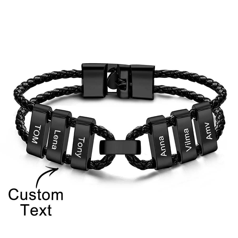 Engraved Beads Leather Bracelet Custom Letter Name Bracelet Father's Day Gift - Myphotowallet