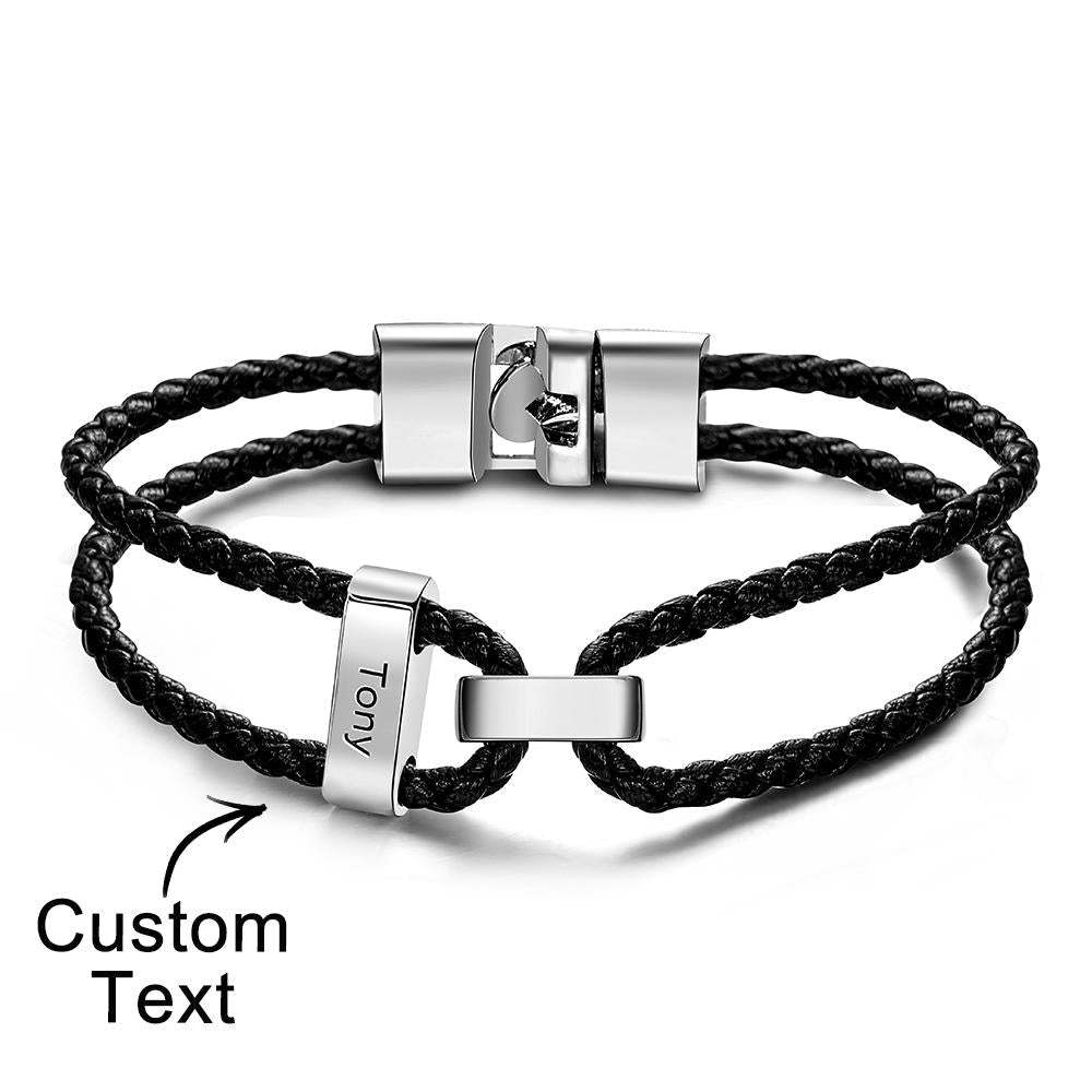 Engraved Beads Leather Bracelet Custom Letter Name Bracelet Father's Day Gift - Myphotowallet