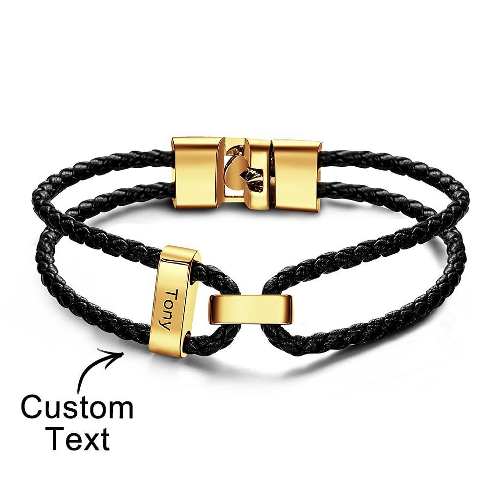 Engraved Beads Leather Bracelet Custom Letter Name Bracelet Father's Day Gift - Myphotowallet