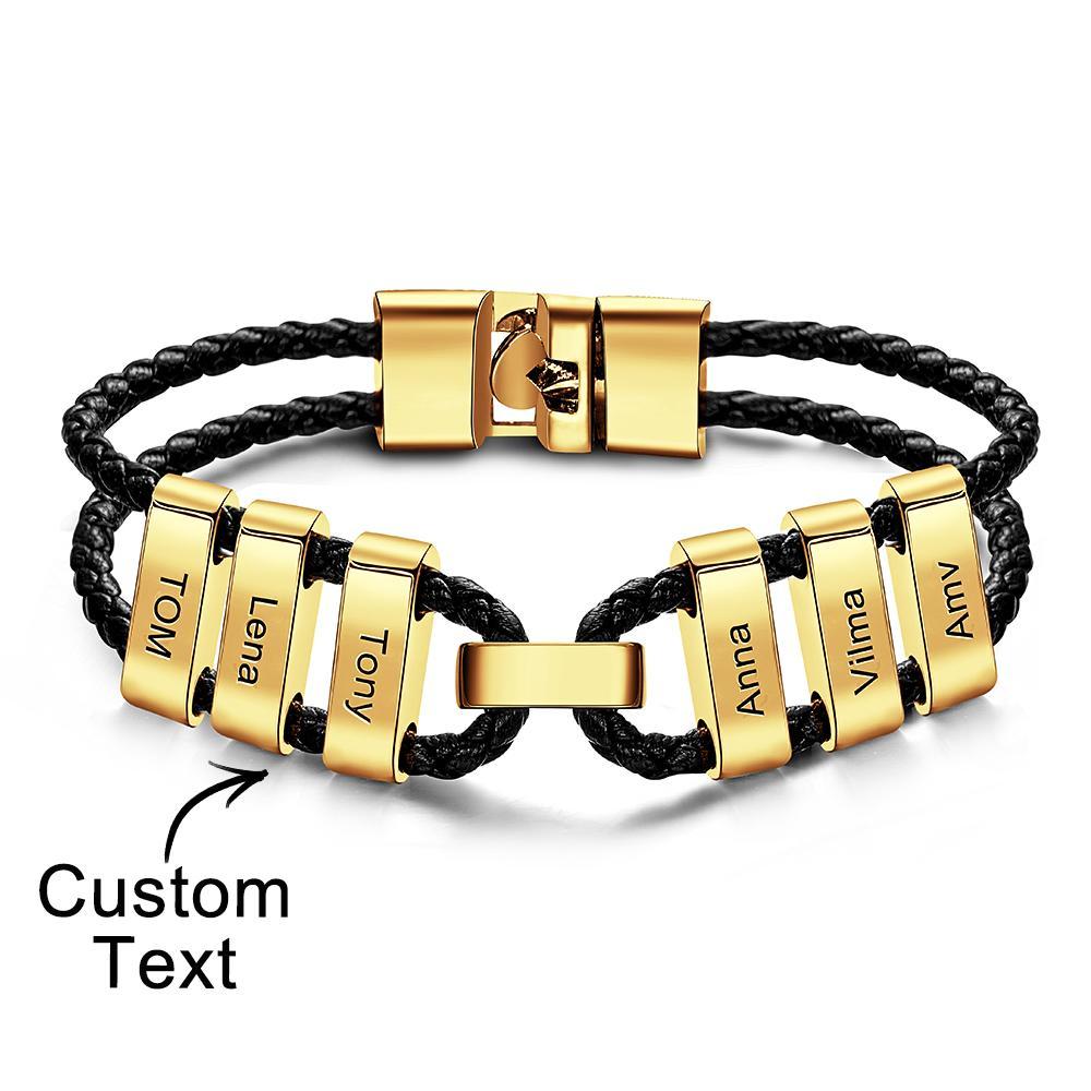 Engraved Beads Leather Bracelet Custom Letter Name Bracelet Father's Day Gift - Myphotowallet