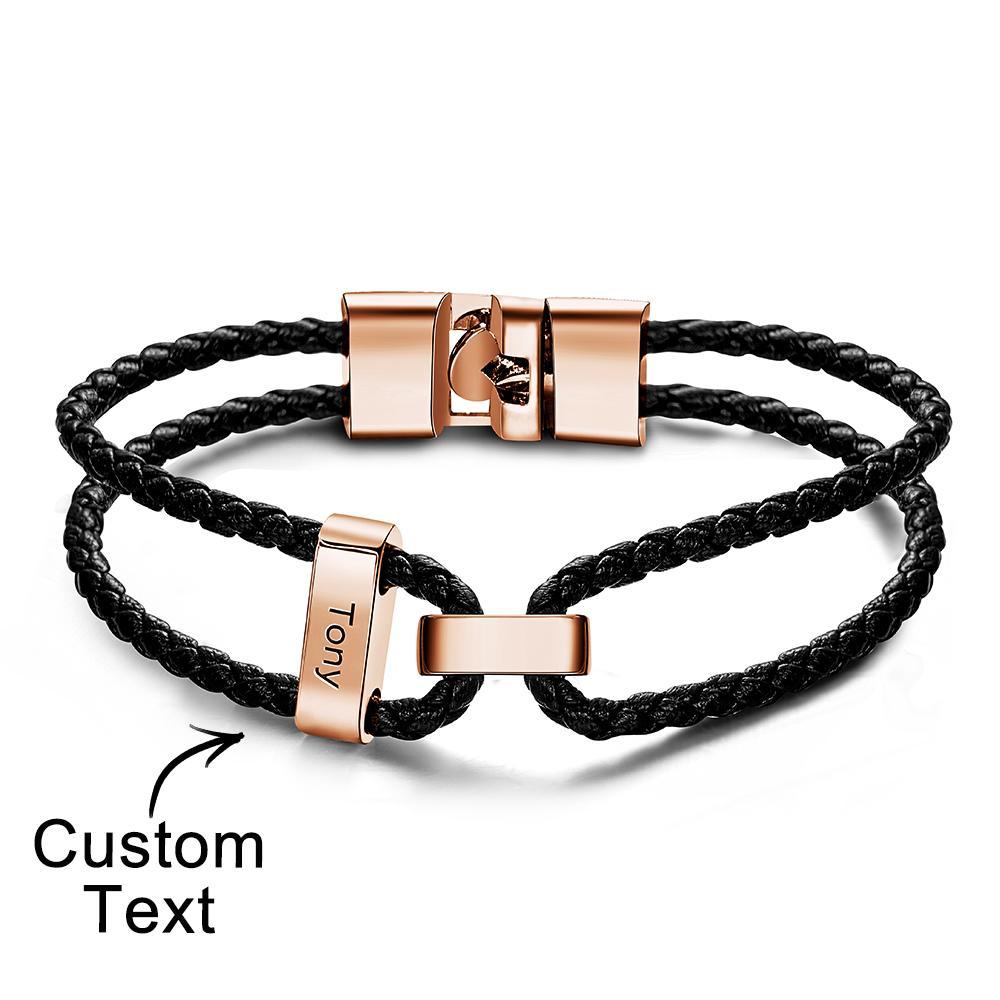 Engraved Beads Leather Bracelet Custom Letter Name Bracelet Father's Day Gift - Myphotowallet