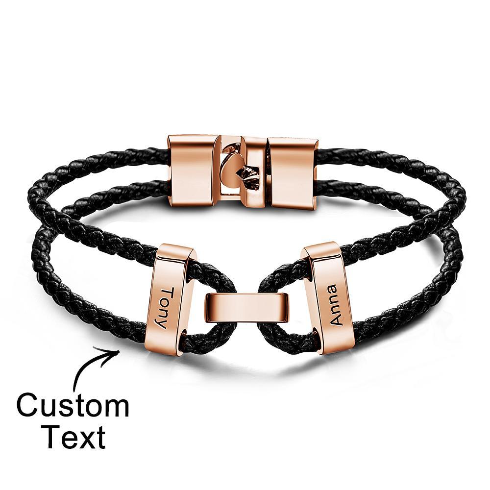 Engraved Beads Leather Bracelet Custom Letter Name Bracelet Father's Day Gift - Myphotowallet
