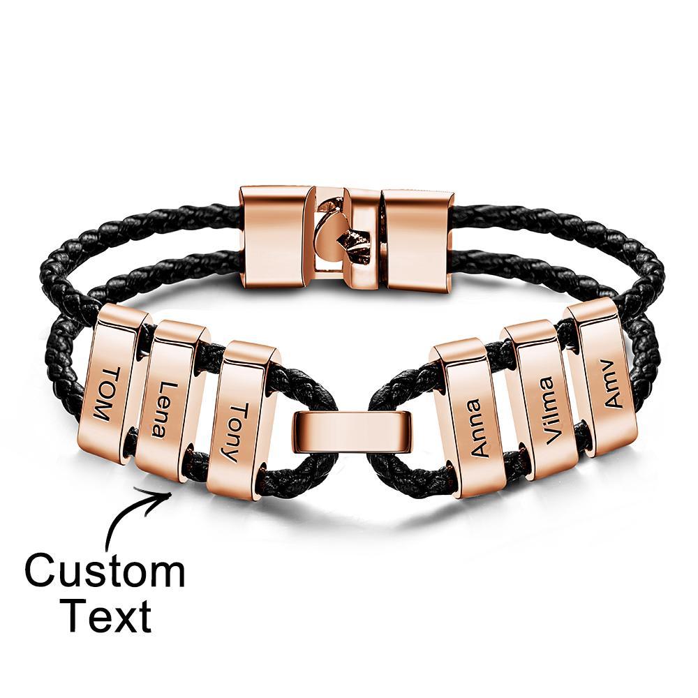Engraved Beads Leather Bracelet Custom Letter Name Bracelet Father's Day Gift - Myphotowallet